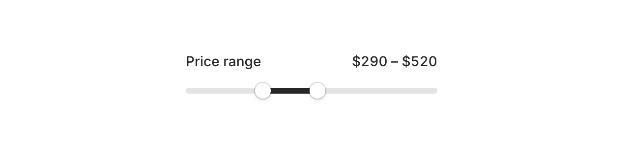 Range slider with two thumbs selecting a range of values